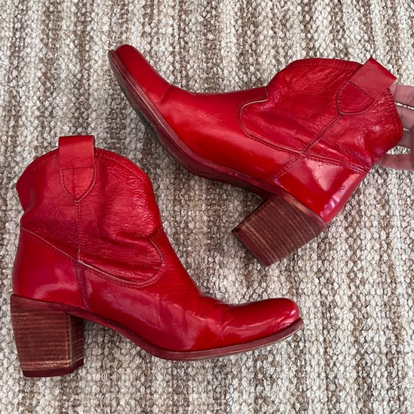 Red Leather Ankle Boots - Picture 3 of 16